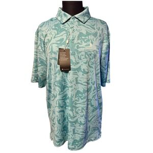 Levelwear Mission Inn Golf Polo Shirt Green Blue Swirl‎ Pattern Large L NWT